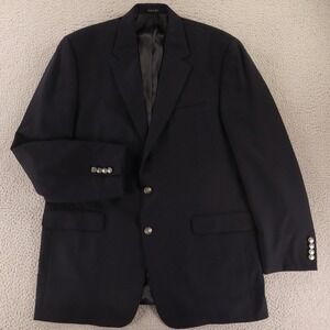Michael Kors Jacket L‎ 44L Navy Blue 100% Wool Twill Blazer Crested Button